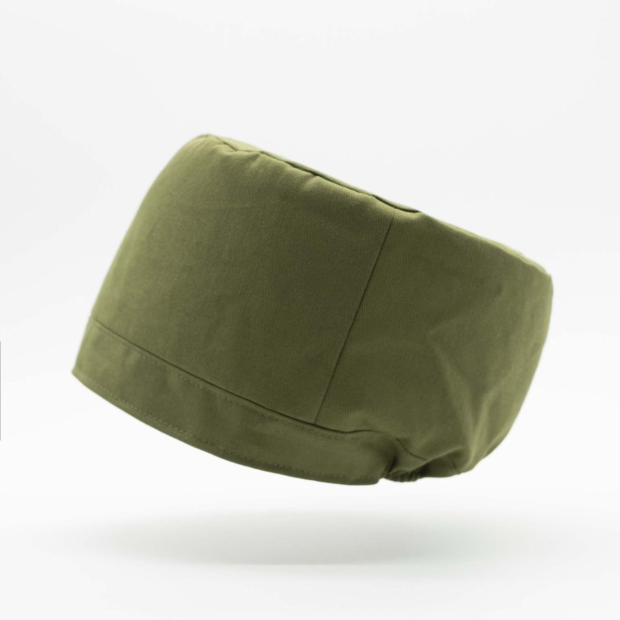 Rasta hat without visor in khaki green cotton for dreadlocks and ecru lining