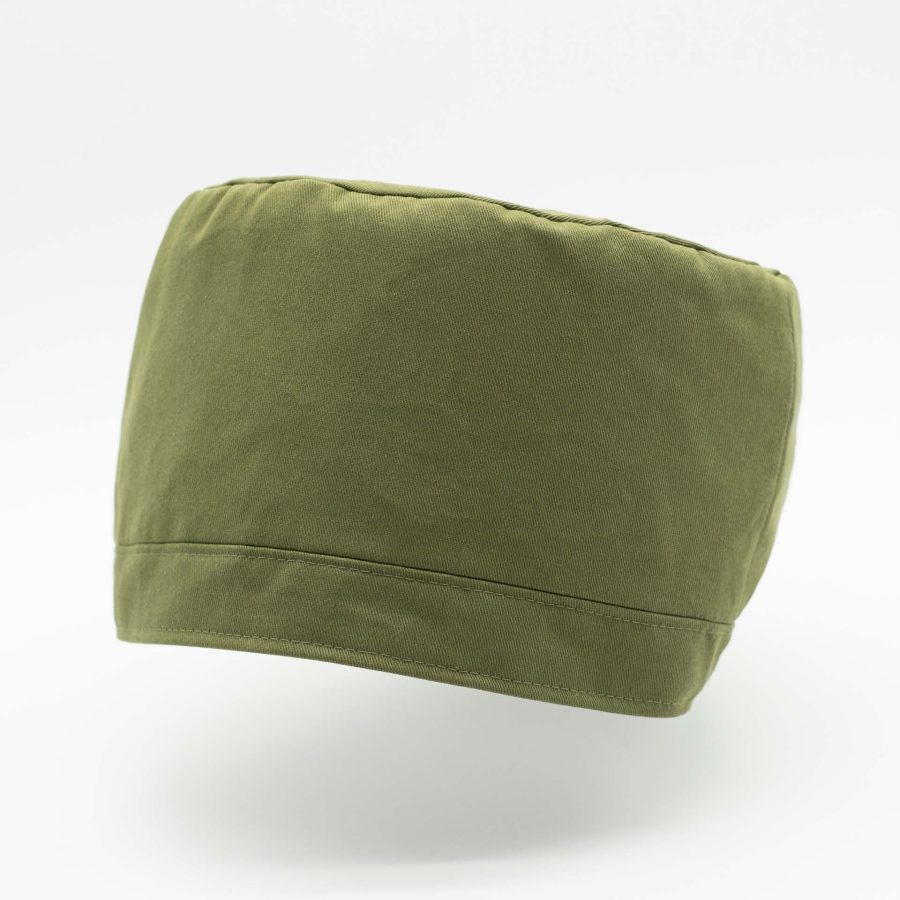 Rasta hat without visor in khaki green cotton for dreadlocks and ecru lining