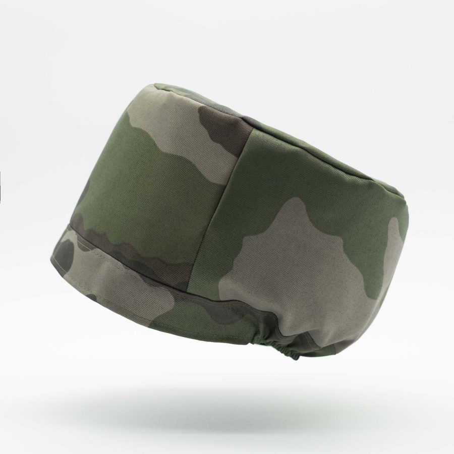 Rasta hat without visor waterproof technical fabric in French Army military camouflage Integrated black cotton lining