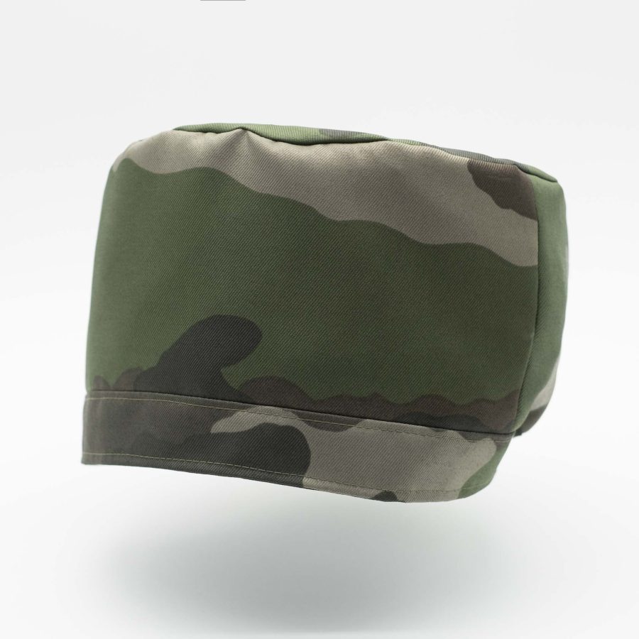 Chapeau Rasta sans visière tissu technique imperméable en camouflage militaire de l'Armée Française doublure intégrée coton noir