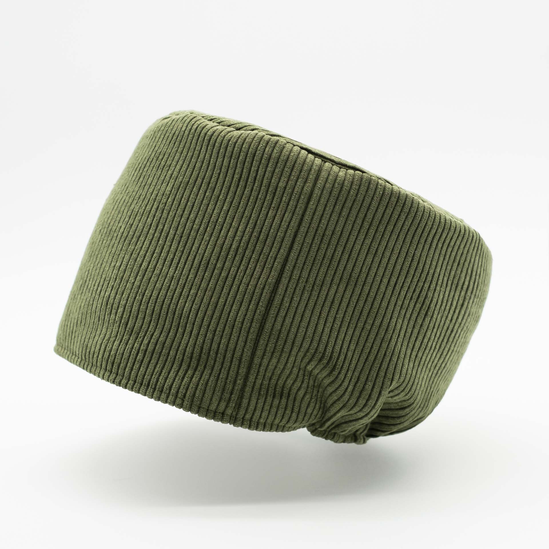 Rasta hat without visor in khaki green corduroy with ecru cotton lining