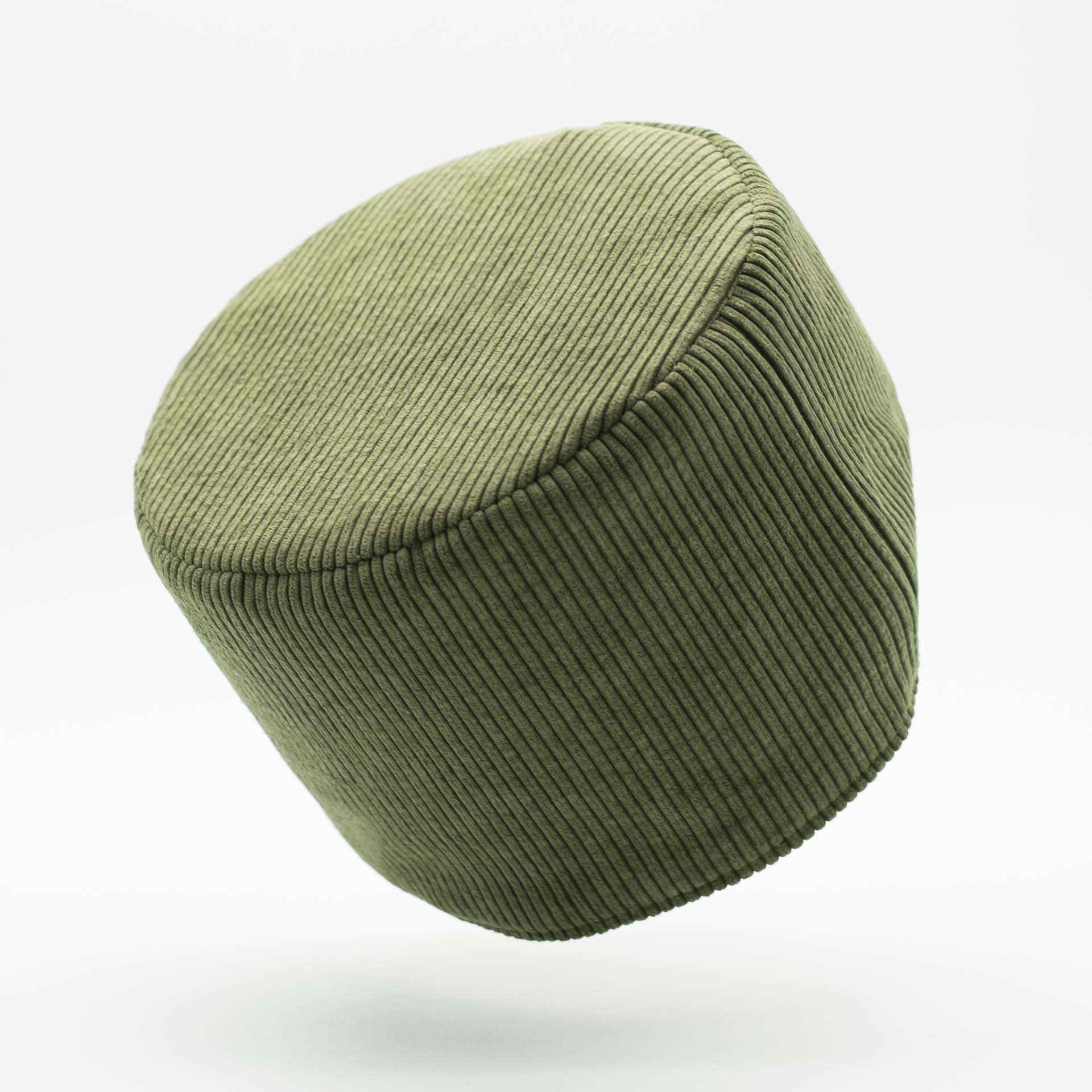 Rasta hat without visor in khaki green corduroy with ecru cotton lining