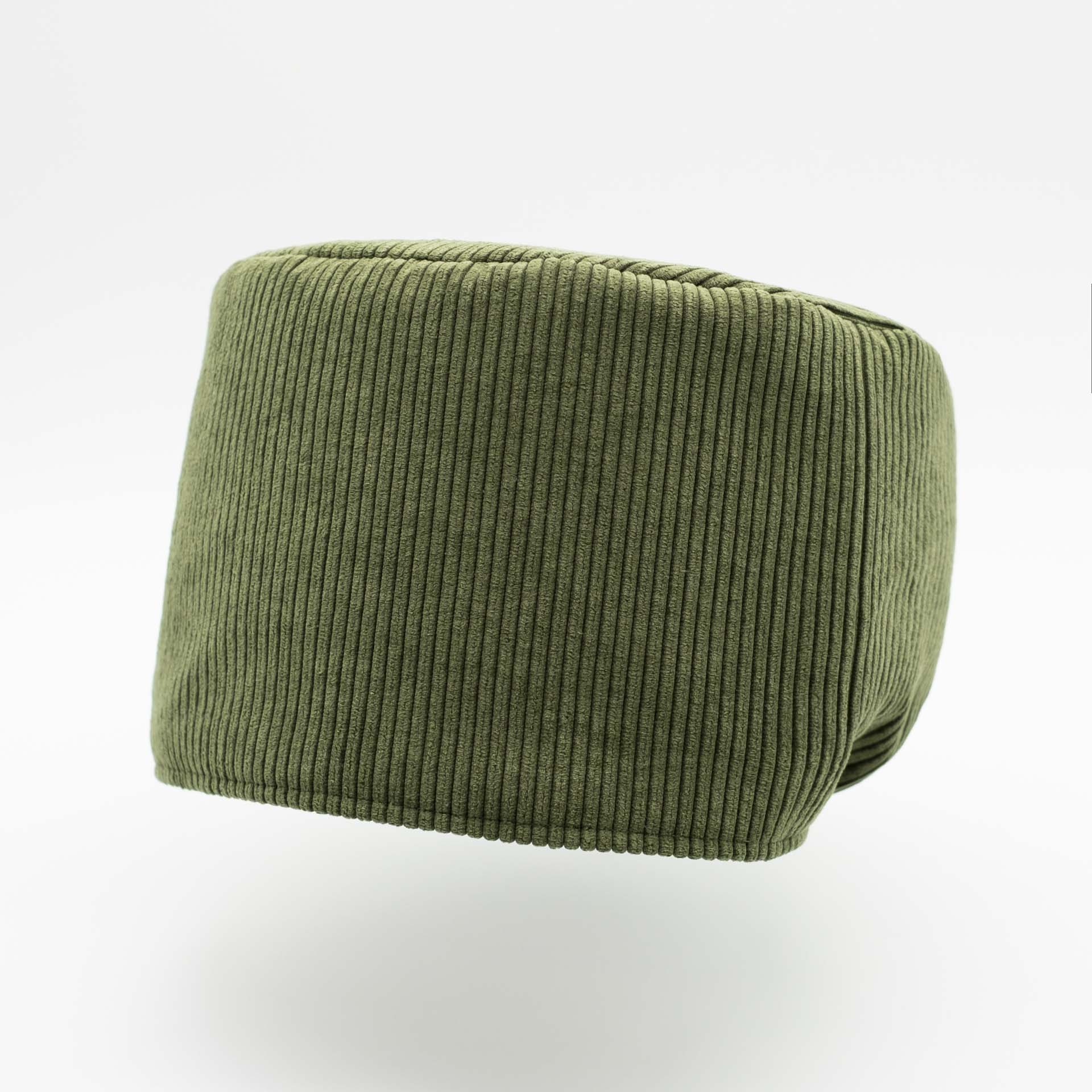 Rasta hat without visor in khaki green corduroy with ecru cotton lining