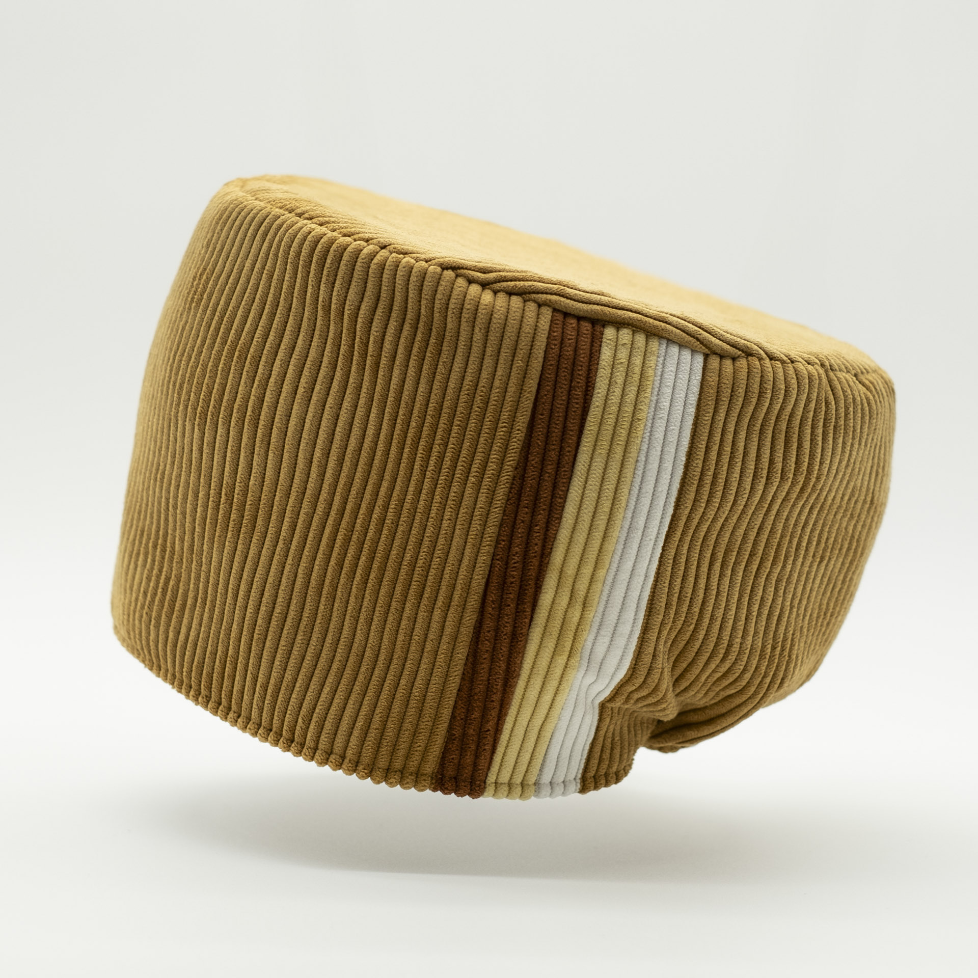 Camel corduroy Rasta hat with vintage brick yellow and white stripes for dreadlocks
