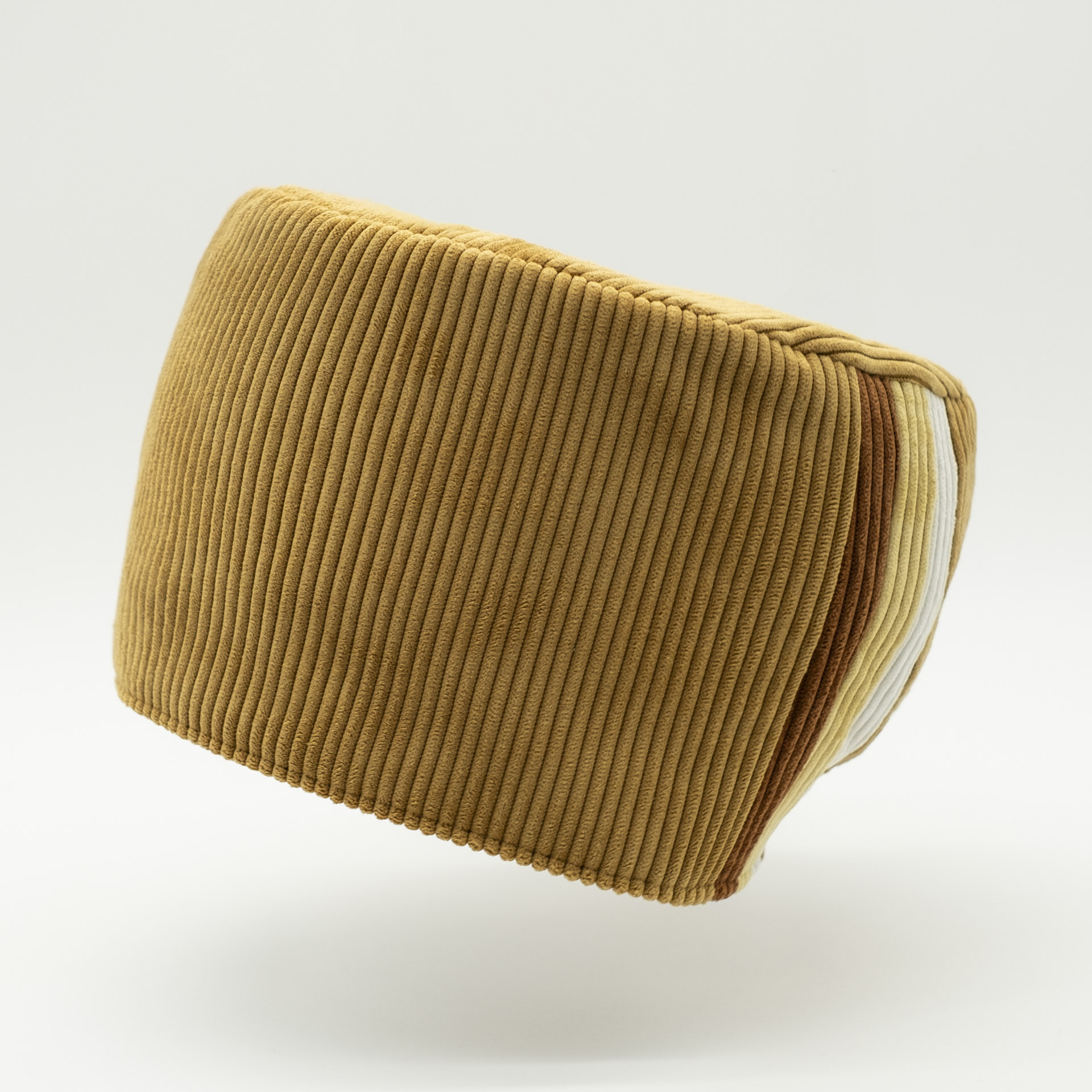 Camel corduroy Rasta hat with vintage brick yellow and white stripes for dreadlocks