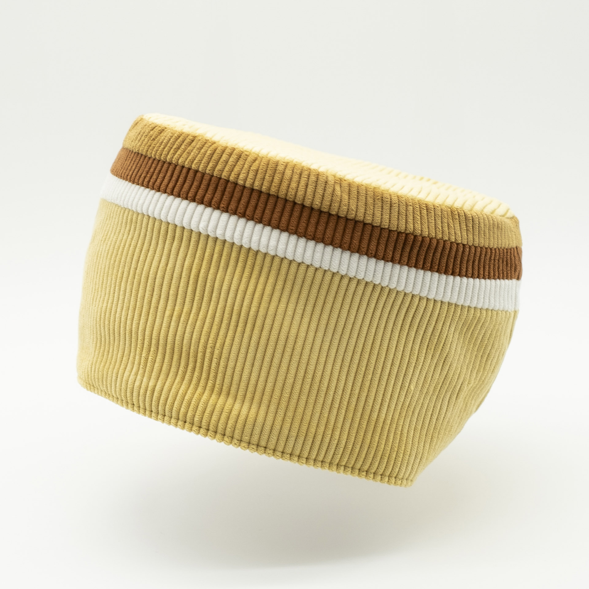 Vintage yellow corduroy Rasta hat with brick and white stripes for dread