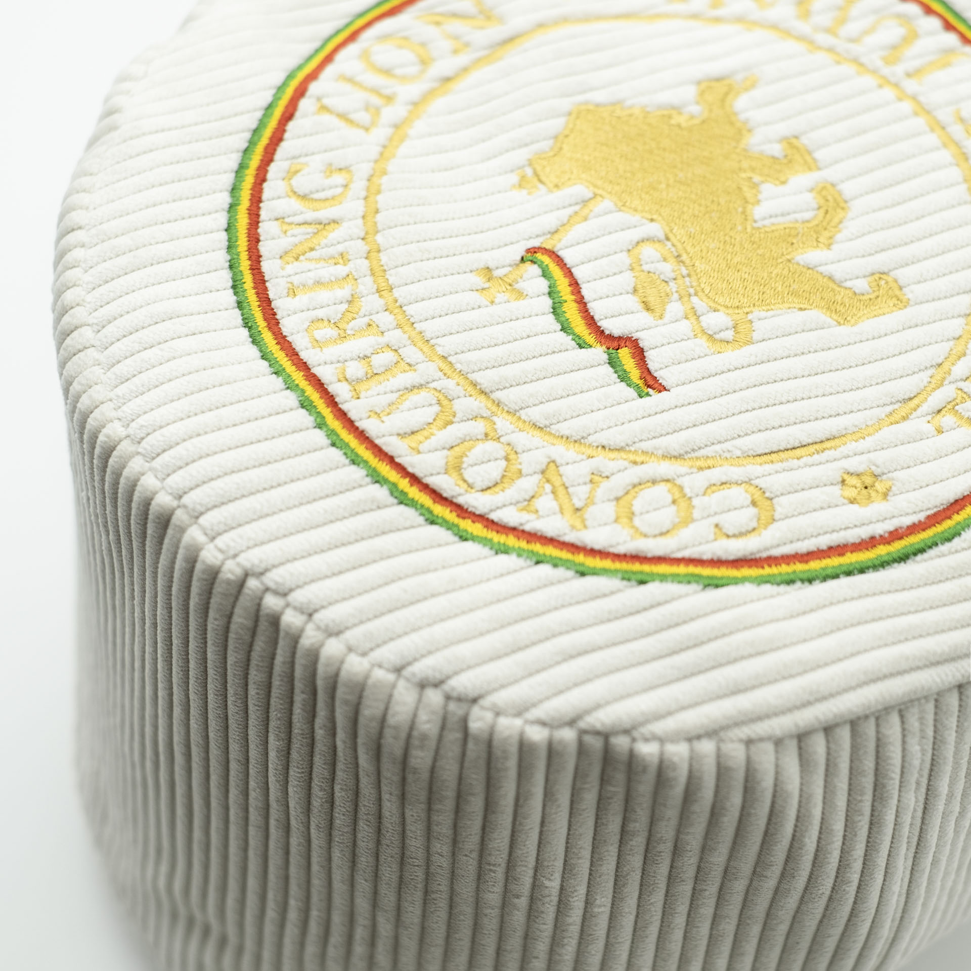 White corduroy dreadlocks crown embroidery Lion of Judah