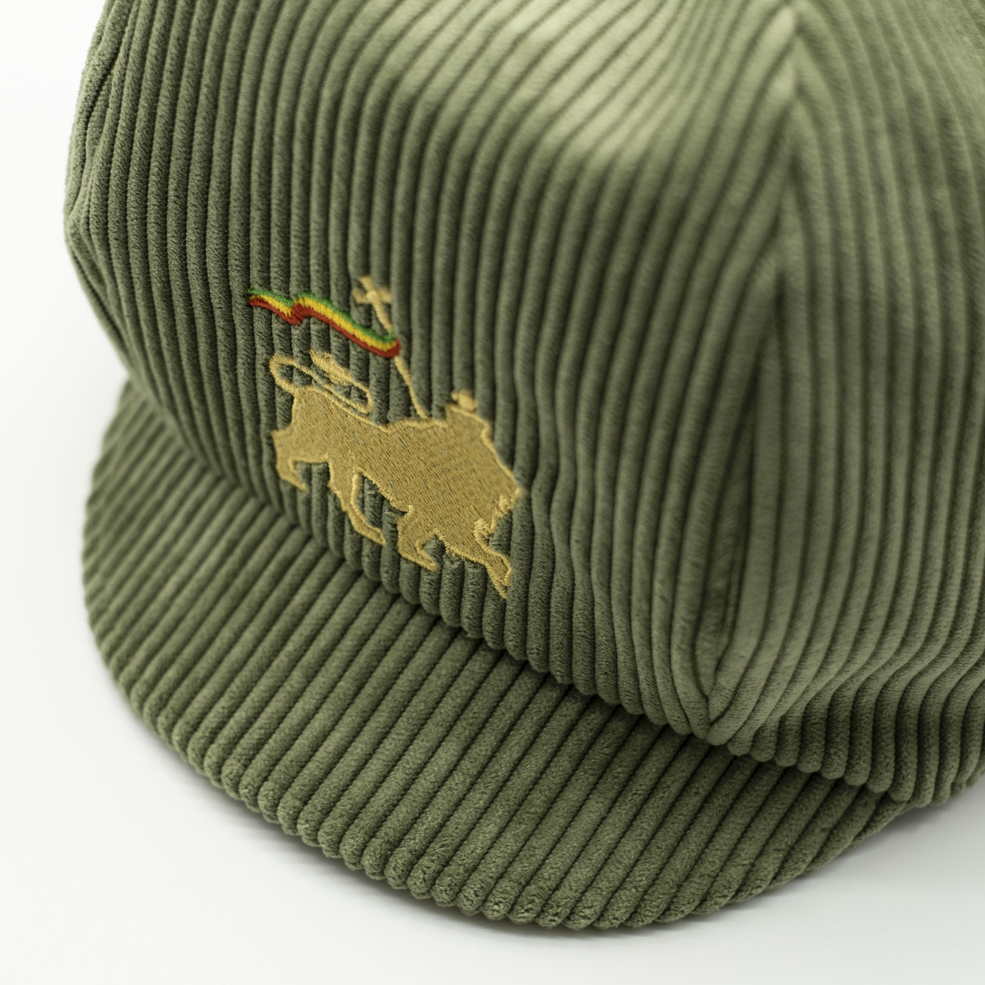 Rasta dreadlocks hat Lion of Judah embroidery khaki corduroy
