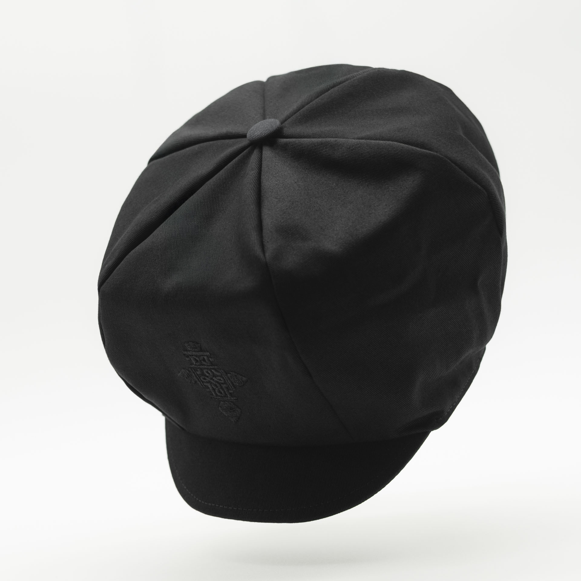 Black cotton rasta hat for dreadlocks with black embroidery of an Ethiopian cross