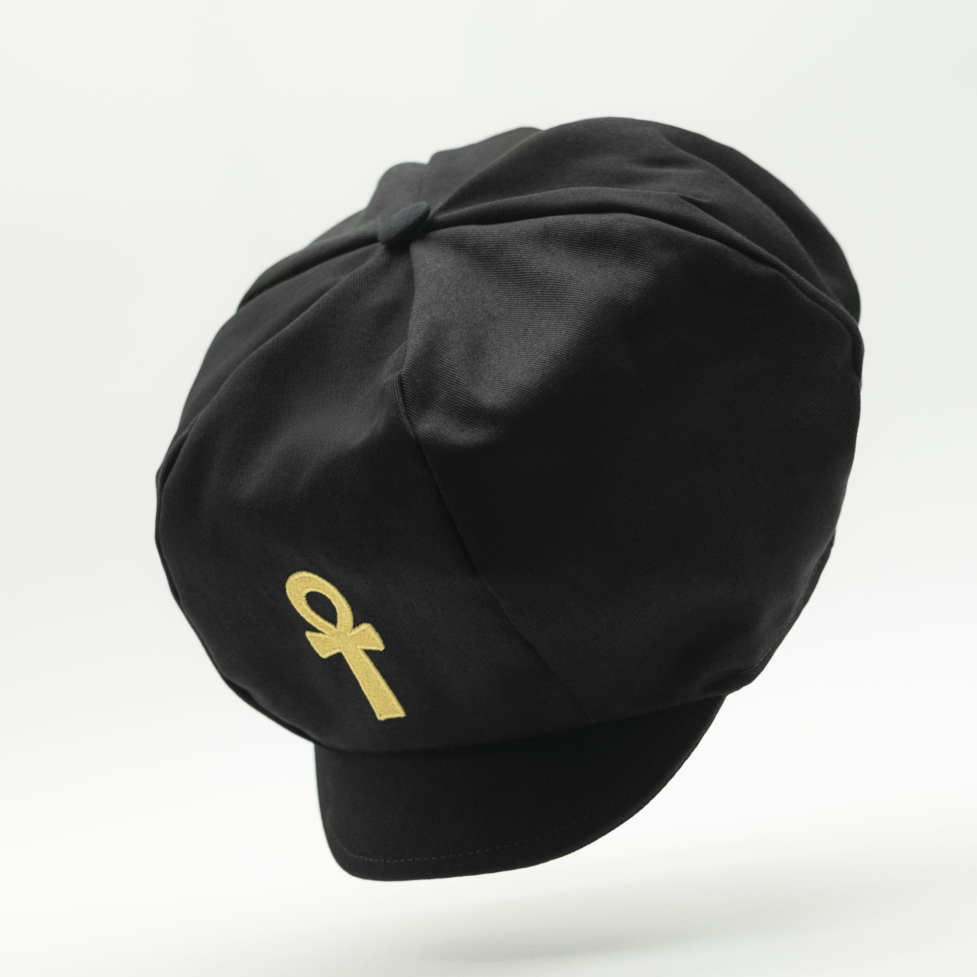 Black rasta crown for dreads with gold Ankh embroidery