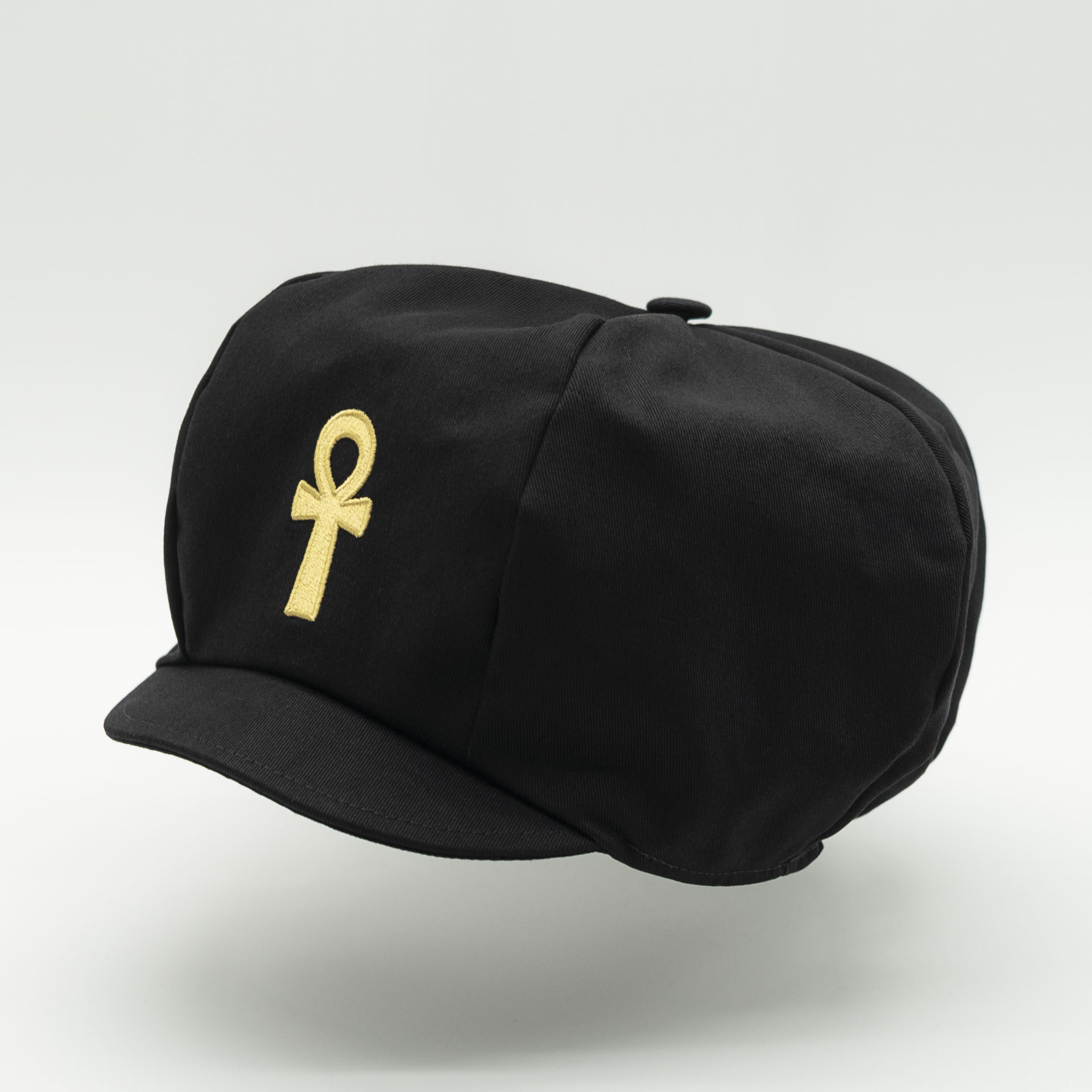 Chapeau Rasta noir brodé pour dreadlocks Ankh