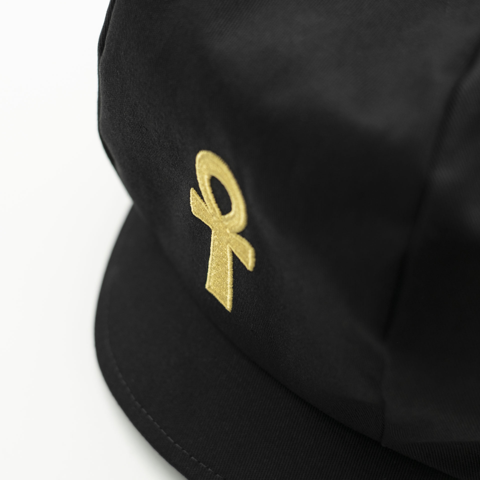 Black rasta crown for dreads with gold Ankh embroidery