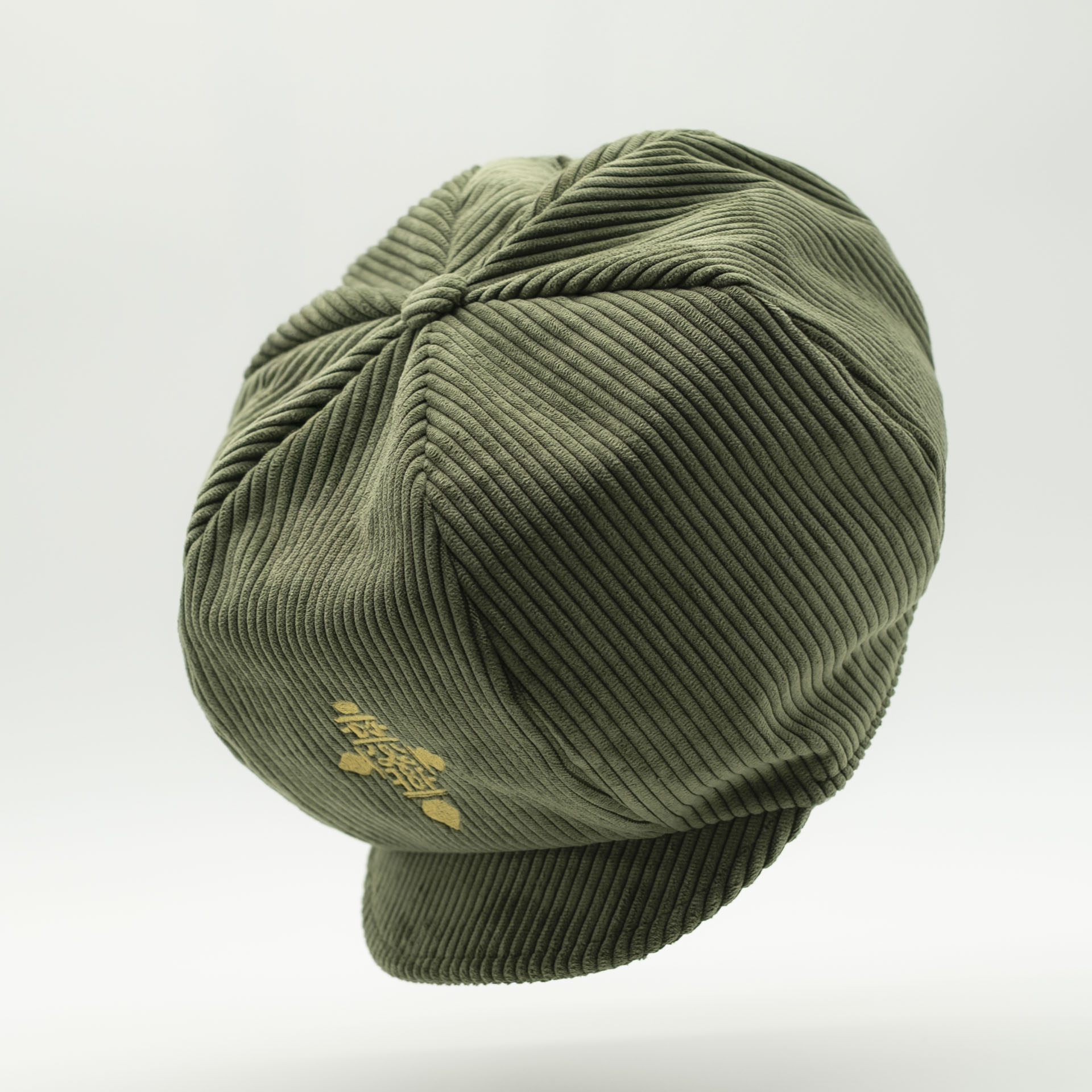 Khaki corduroy rasta hat for dreads with gold Ethiopian cross embroidery