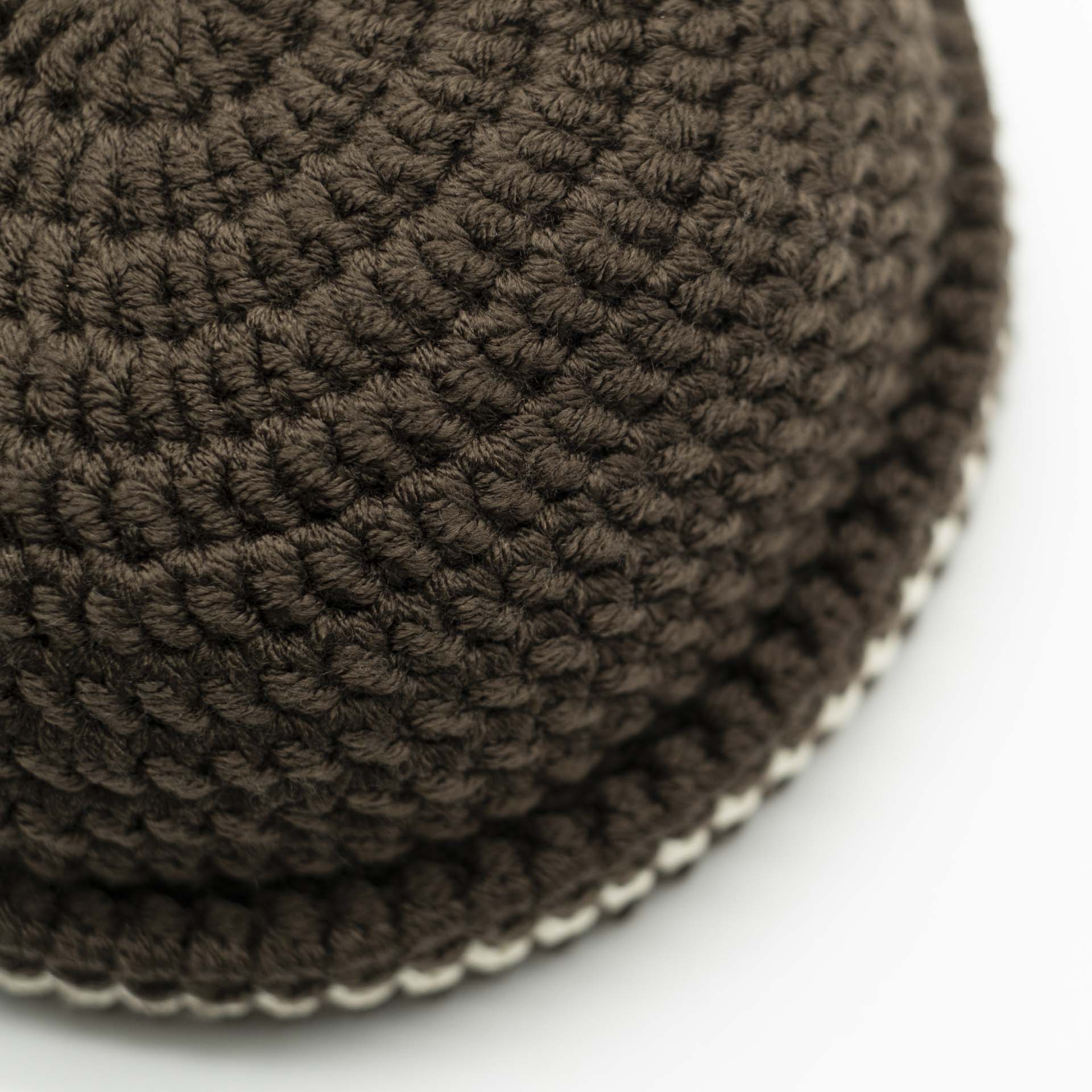 Beanie wool Rasta hat in brown with a thin cream stripe on the hem