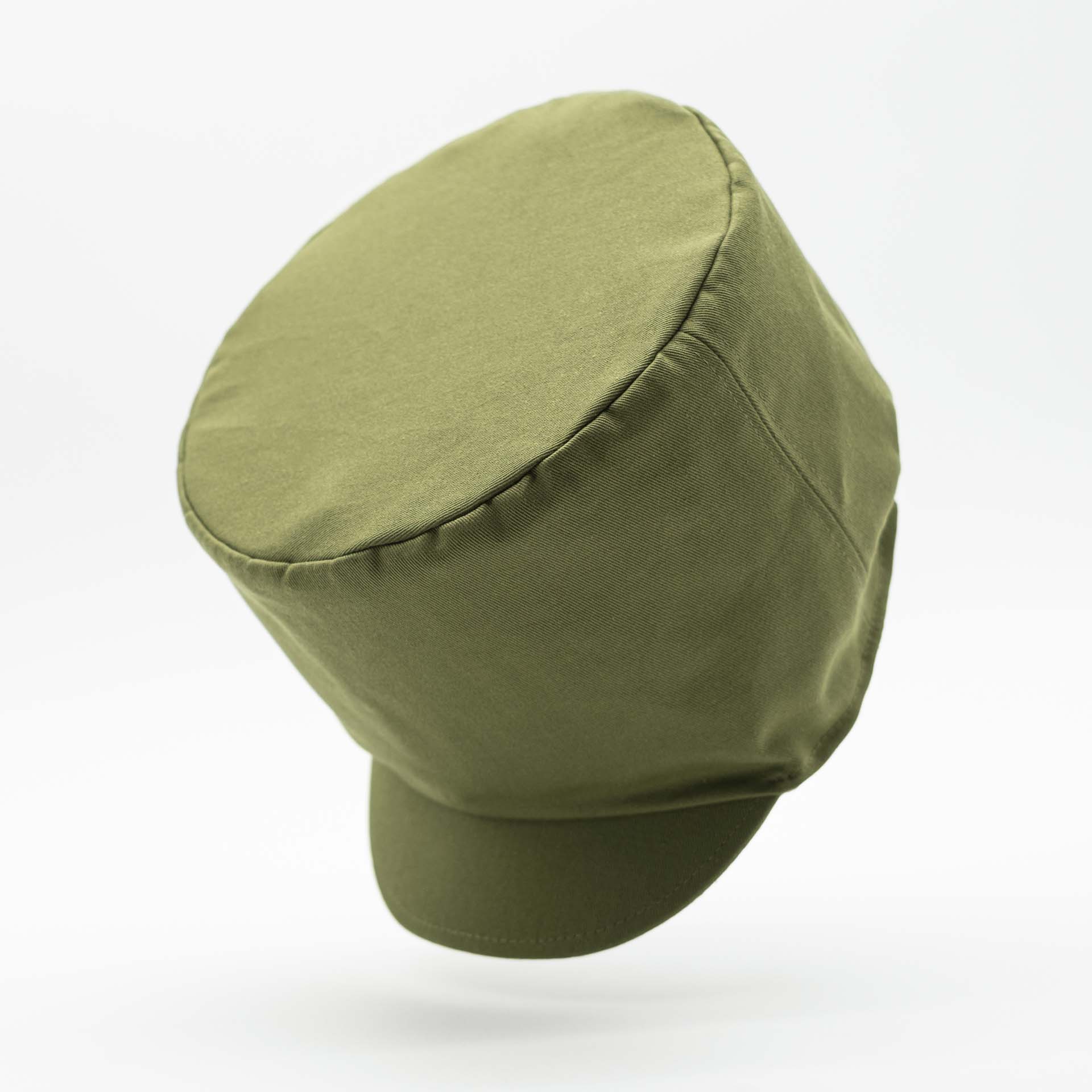 Rasta hat for dreadlocks with khaki green cotton visor and ecru lining