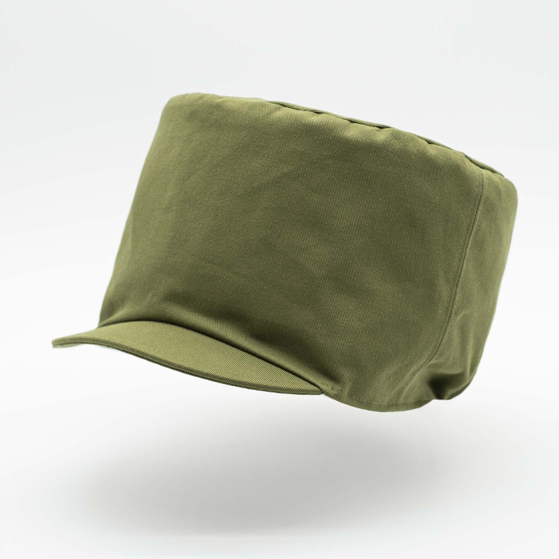 Rasta hat for dreadlocks with khaki green cotton visor and ecru lining