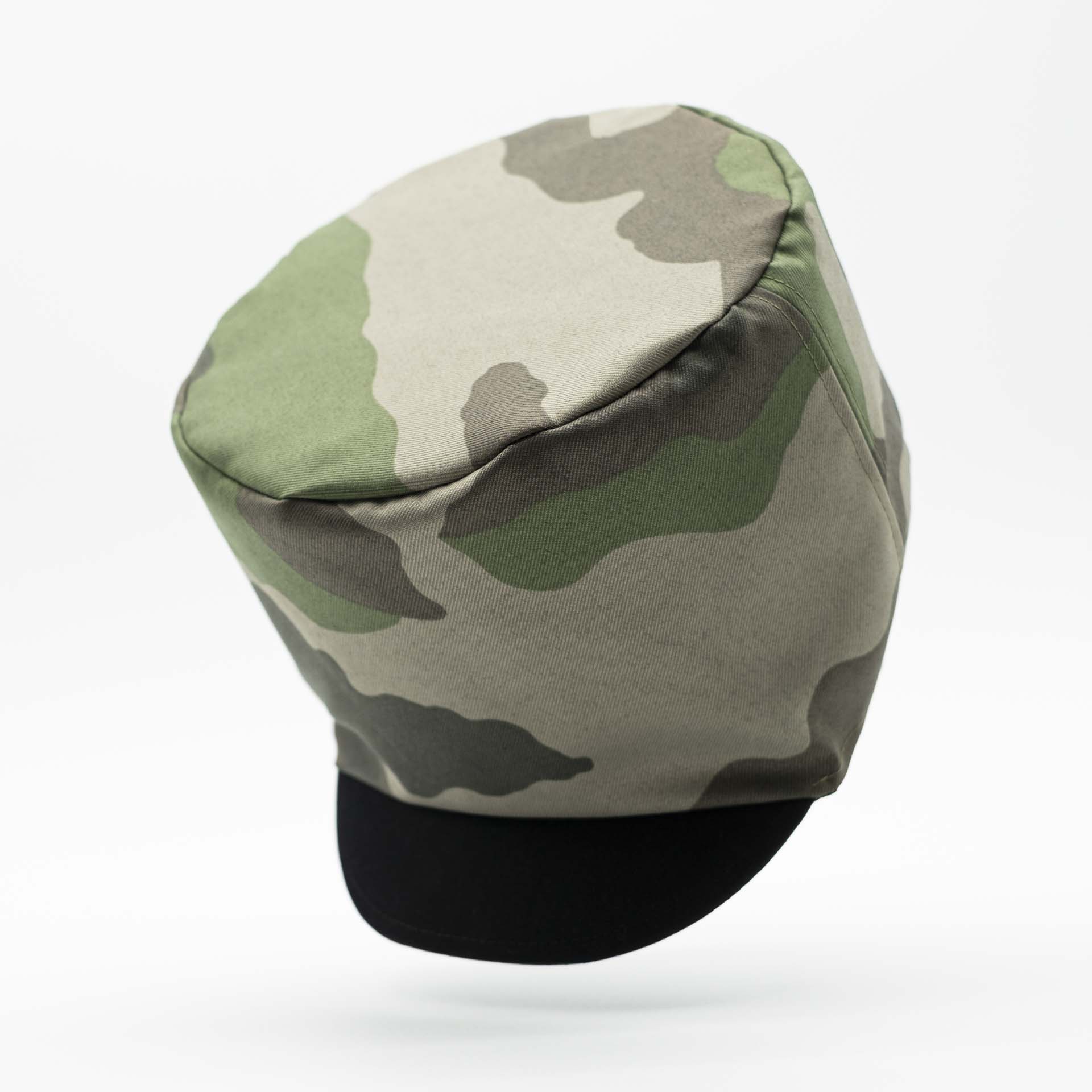 Rasta hat for dreadlocks military camouflage fabric black visor and lining