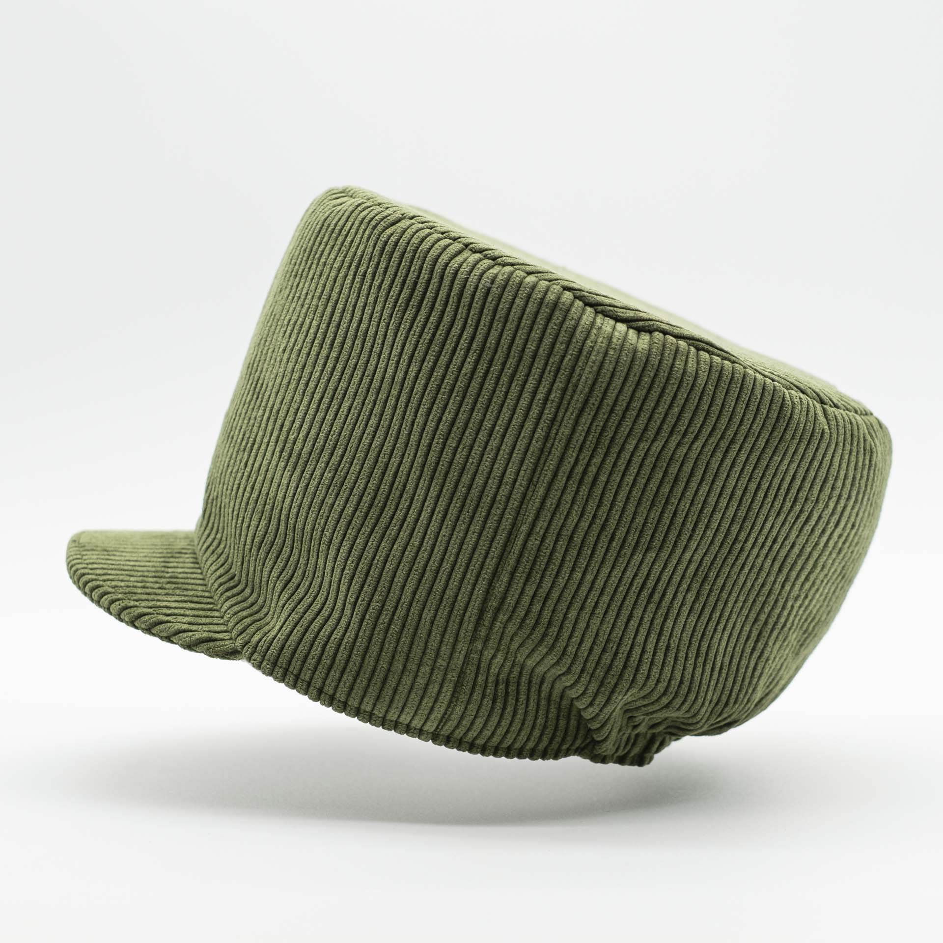 Rasta hat for dreadlocks in khaki green corduroy and ecru lining