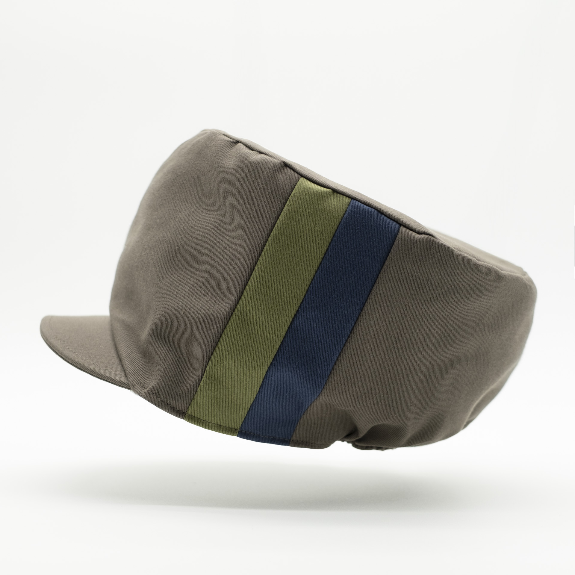 Vintage brown dreadlock hat with green blue stripes