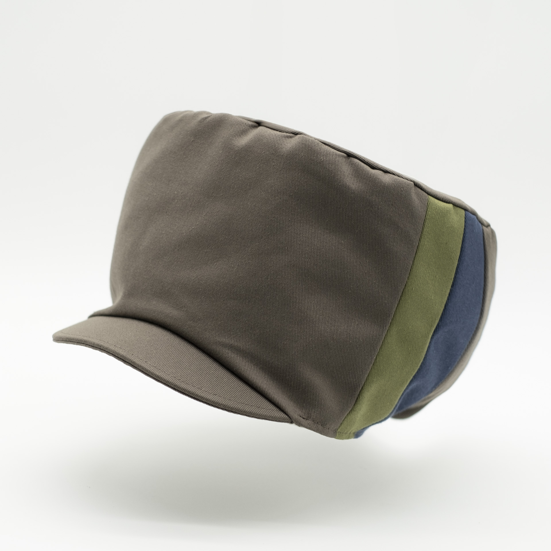 Vintage brown dreadlock hat with green blue stripes