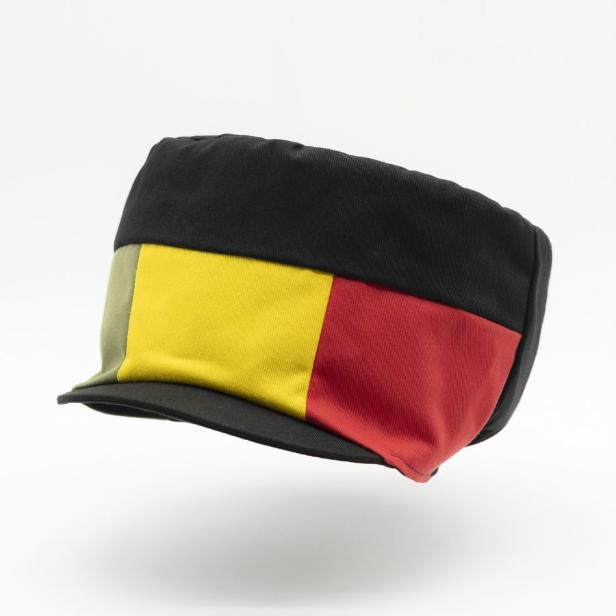 Dreadlocks crown with visor in black cotton with a Ethiopian flag on the front and a black lining