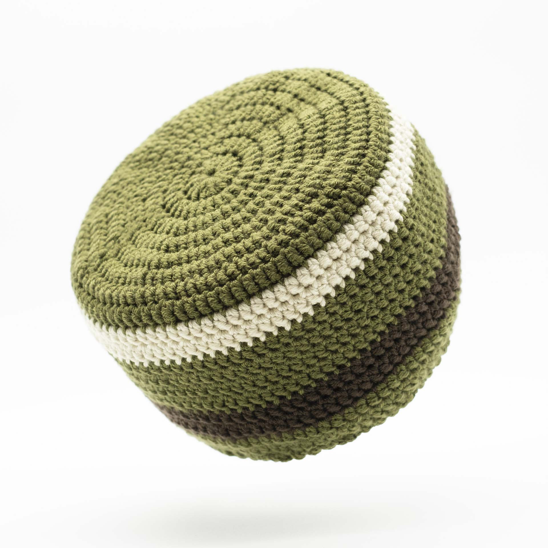 Beanie for dreadlocks khaki green with a cream band at the top and a brown band at the bottom