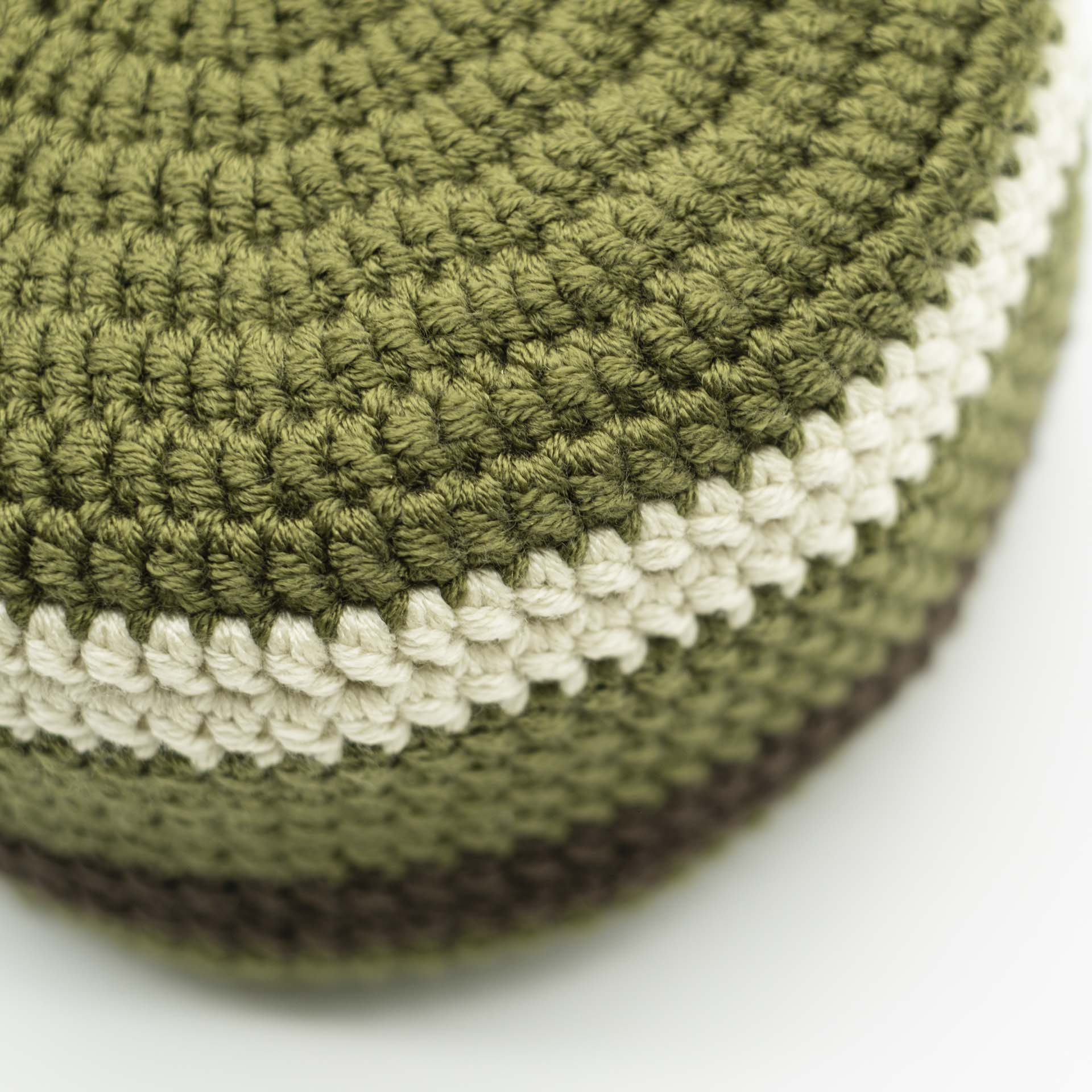 Beanie for dreadlocks khaki green with a cream band at the top and a brown band at the bottom