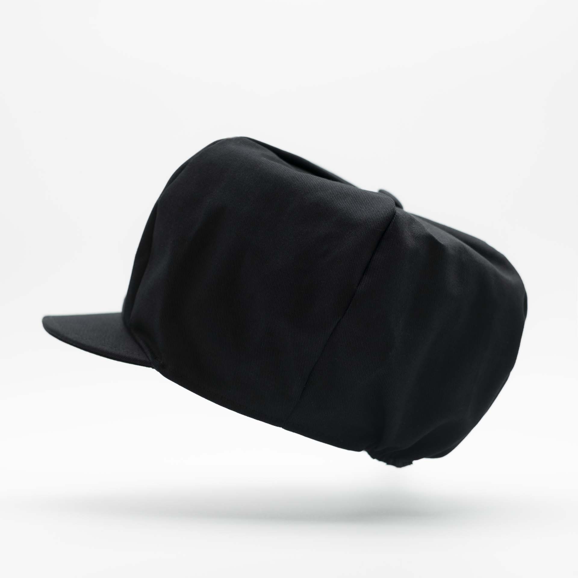 Rasta newsboy cap with visor for dreadlocks in black cotton and black lining