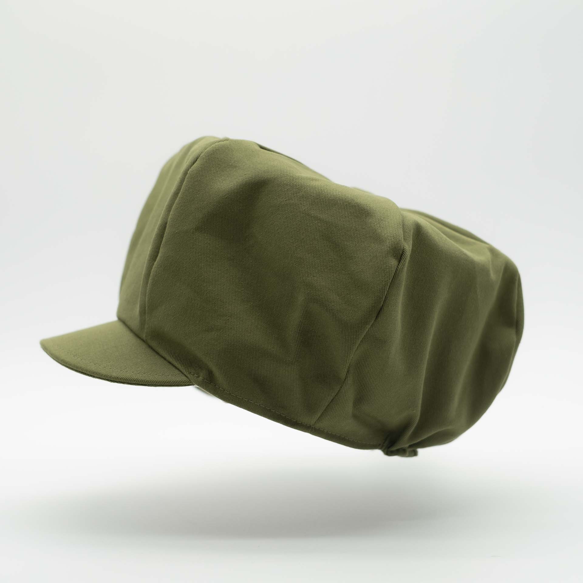 Rasta newsboy cap with visor for dreadlocks in khaki green cotton and ecru lining