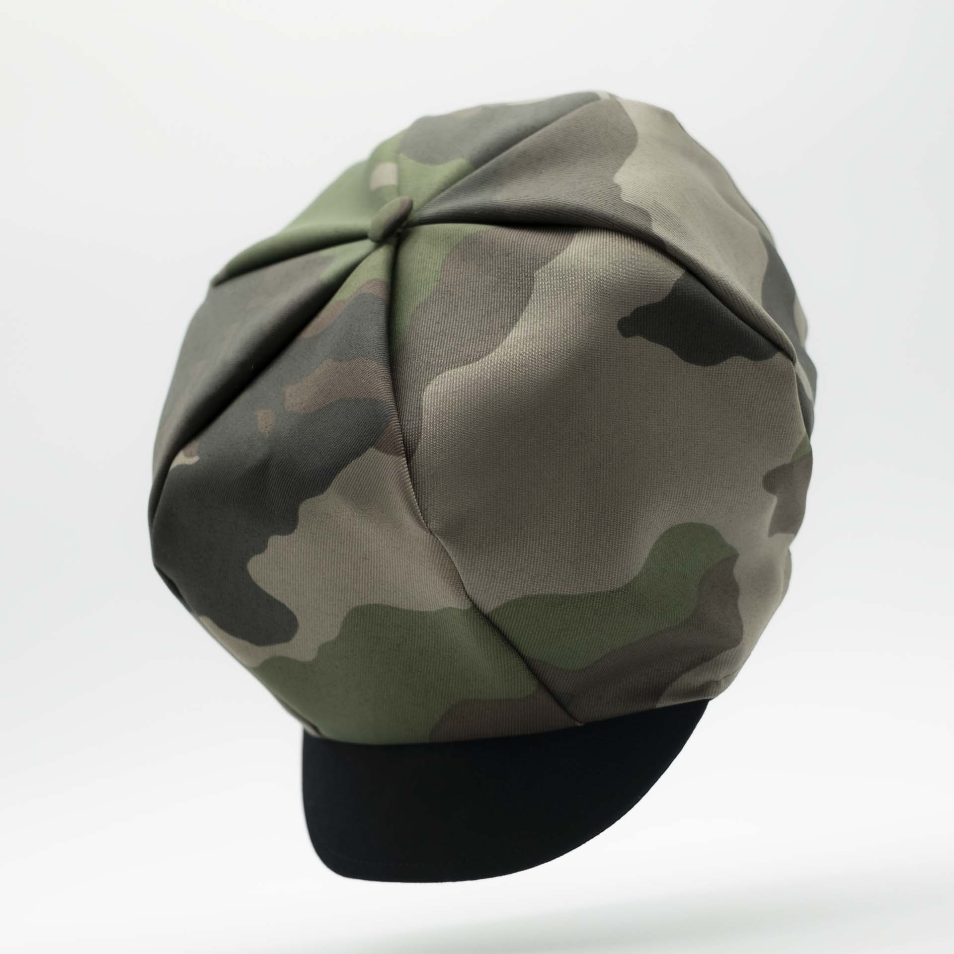 Casquette Rasta gavroche avec visière pour dreadlocks en tissu camouflage militaire et doublure noir