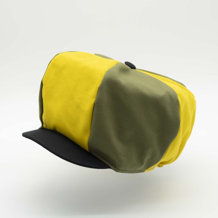 Casquette Rasta gavroche avec visière noir pour dreadlocks en coton duo vert et jaune aux couleurs de la Jamaïque et doublure noir