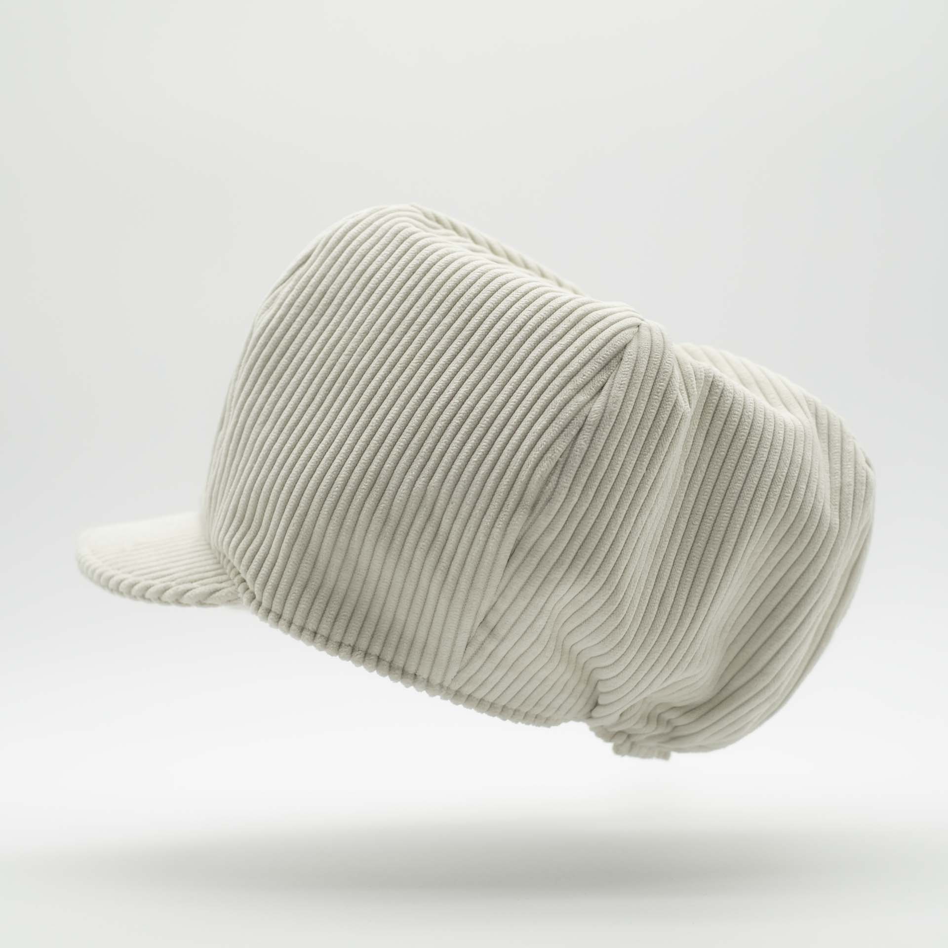 Rasta newsboy cap with visor for dreadlocks in cream corduroy and ecru lining