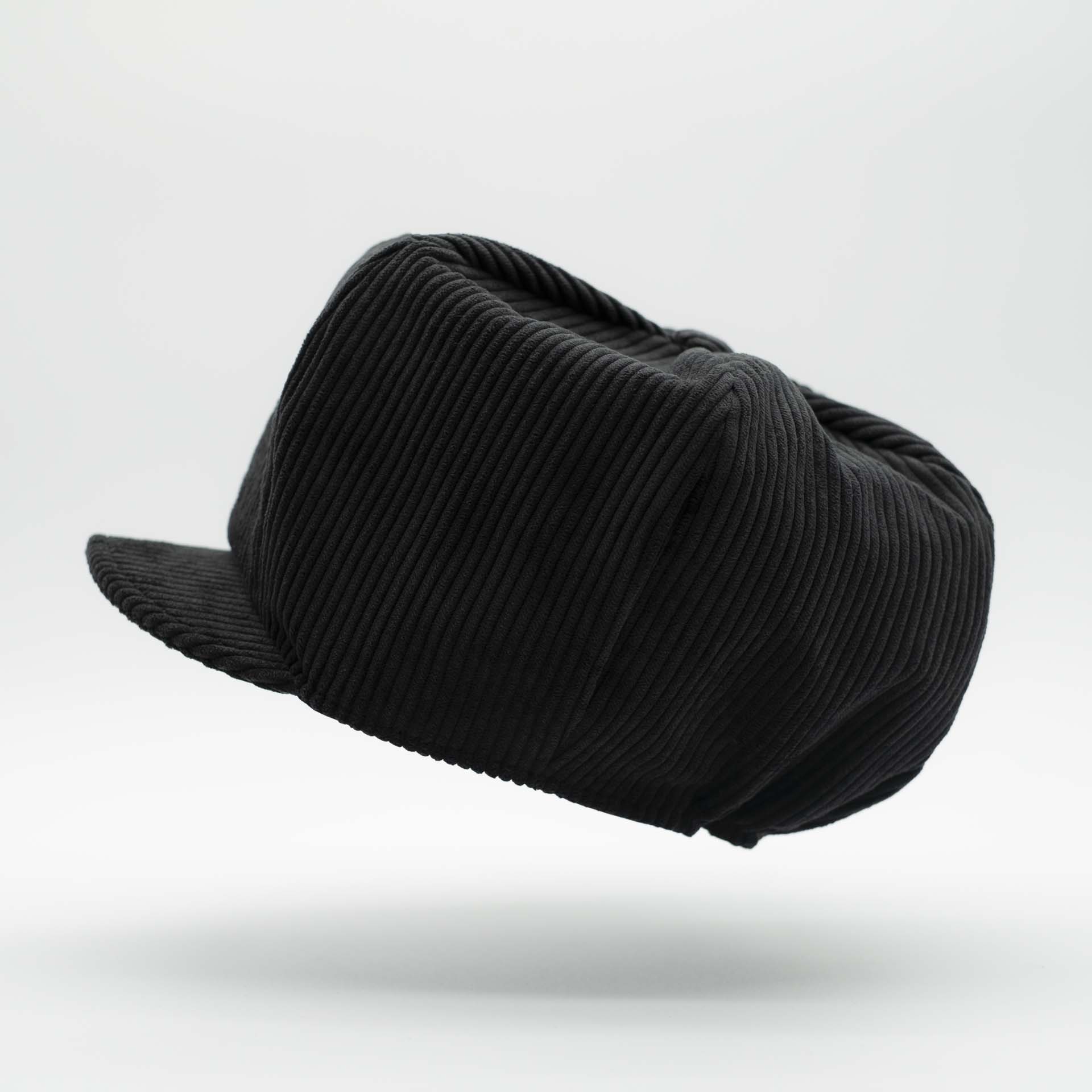 Rasta newsboy cap with visor for dreadlocks in anthracite gray corduroy and black lining