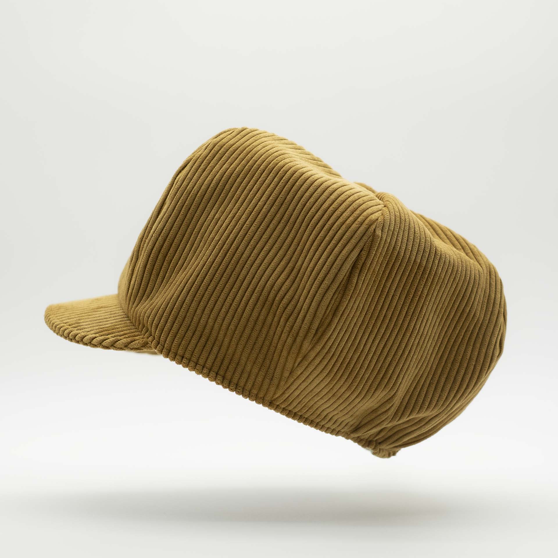 Rasta newsboy cap with visor for dreadlocks in camel corduroy and ecru lining