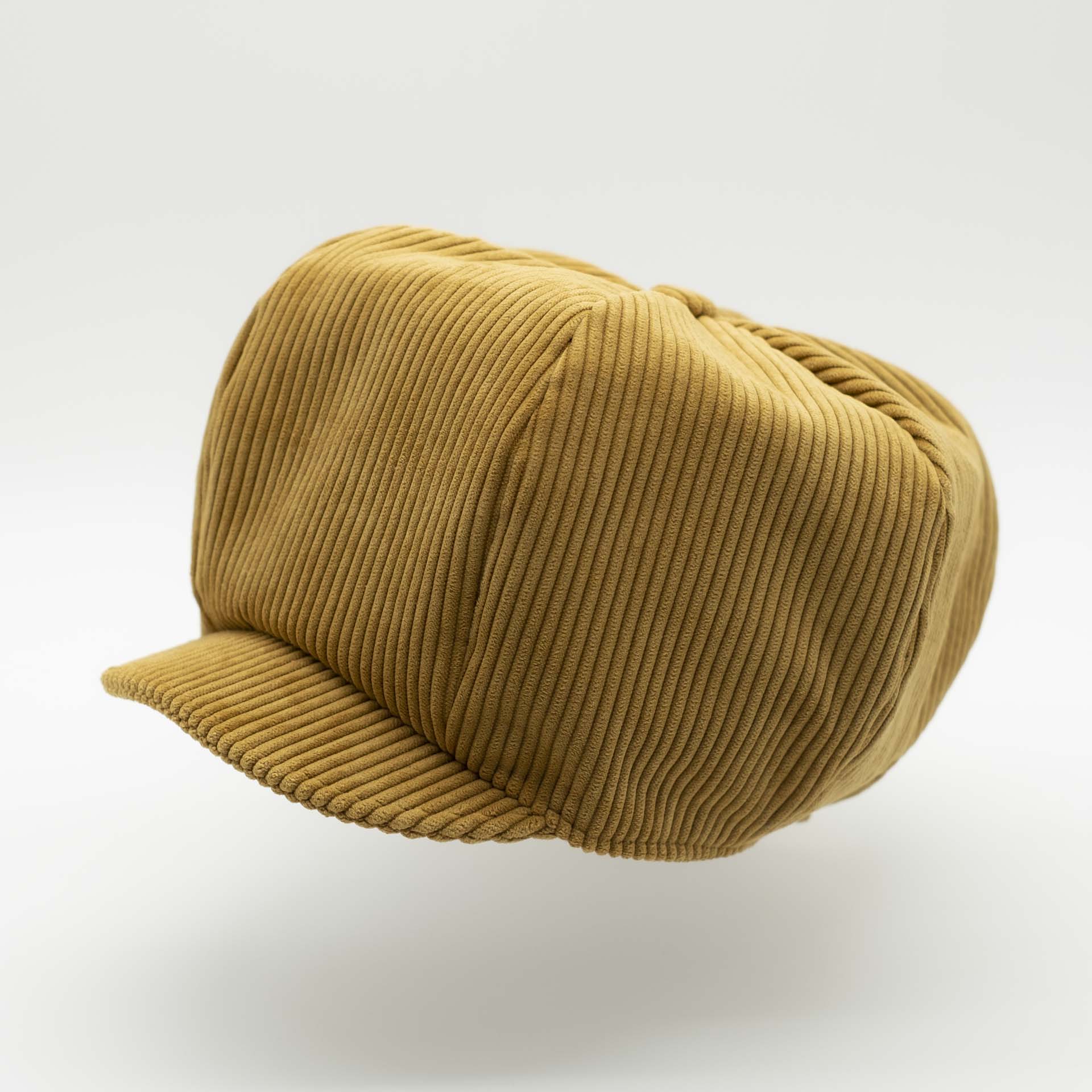 Rasta newsboy cap with visor for dreadlocks in camel corduroy and ecru lining