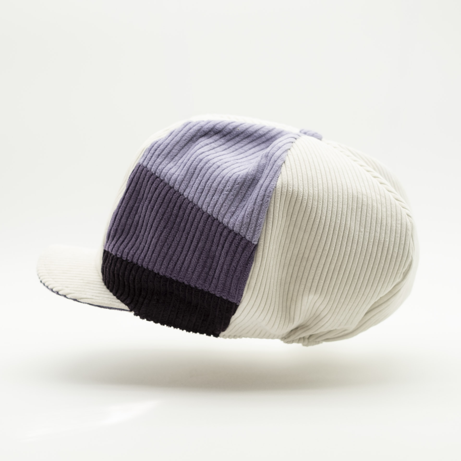 Rasta hat for dreads, with visor, cream corduroy and 3 shades of purple