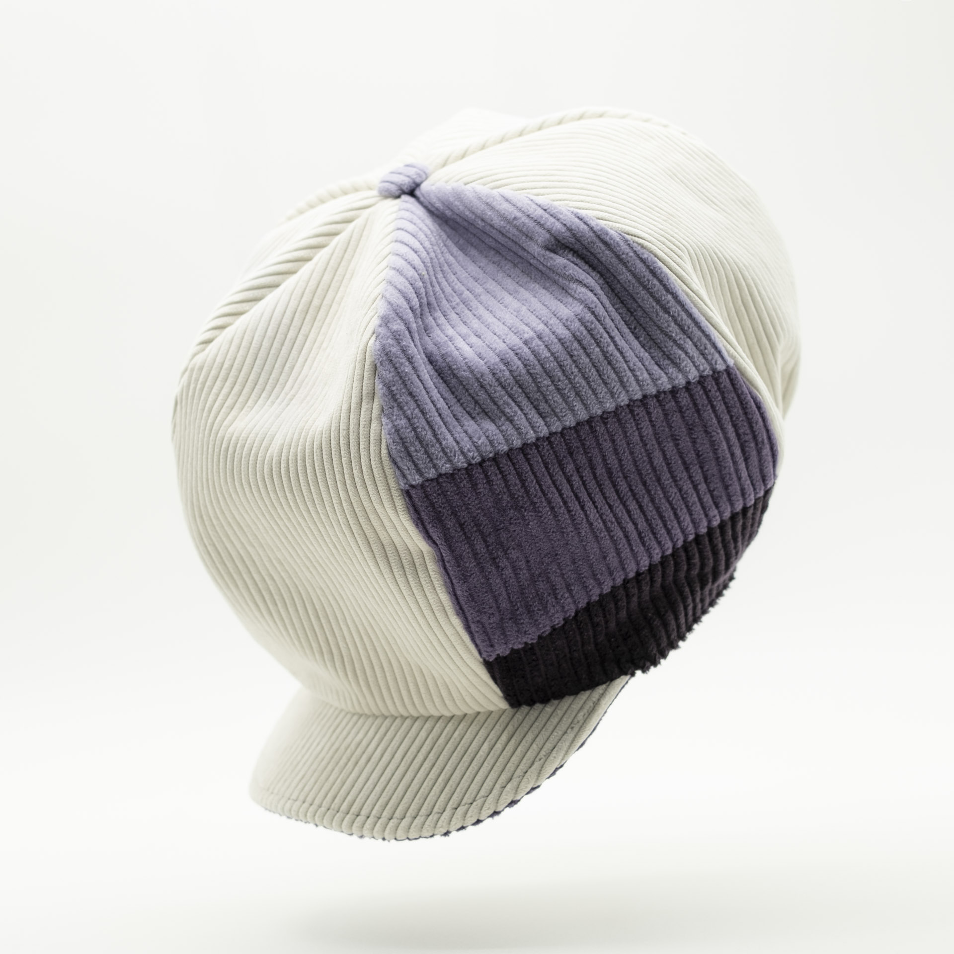 Rasta hat for dreads, with visor, cream corduroy and 3 shades of purple