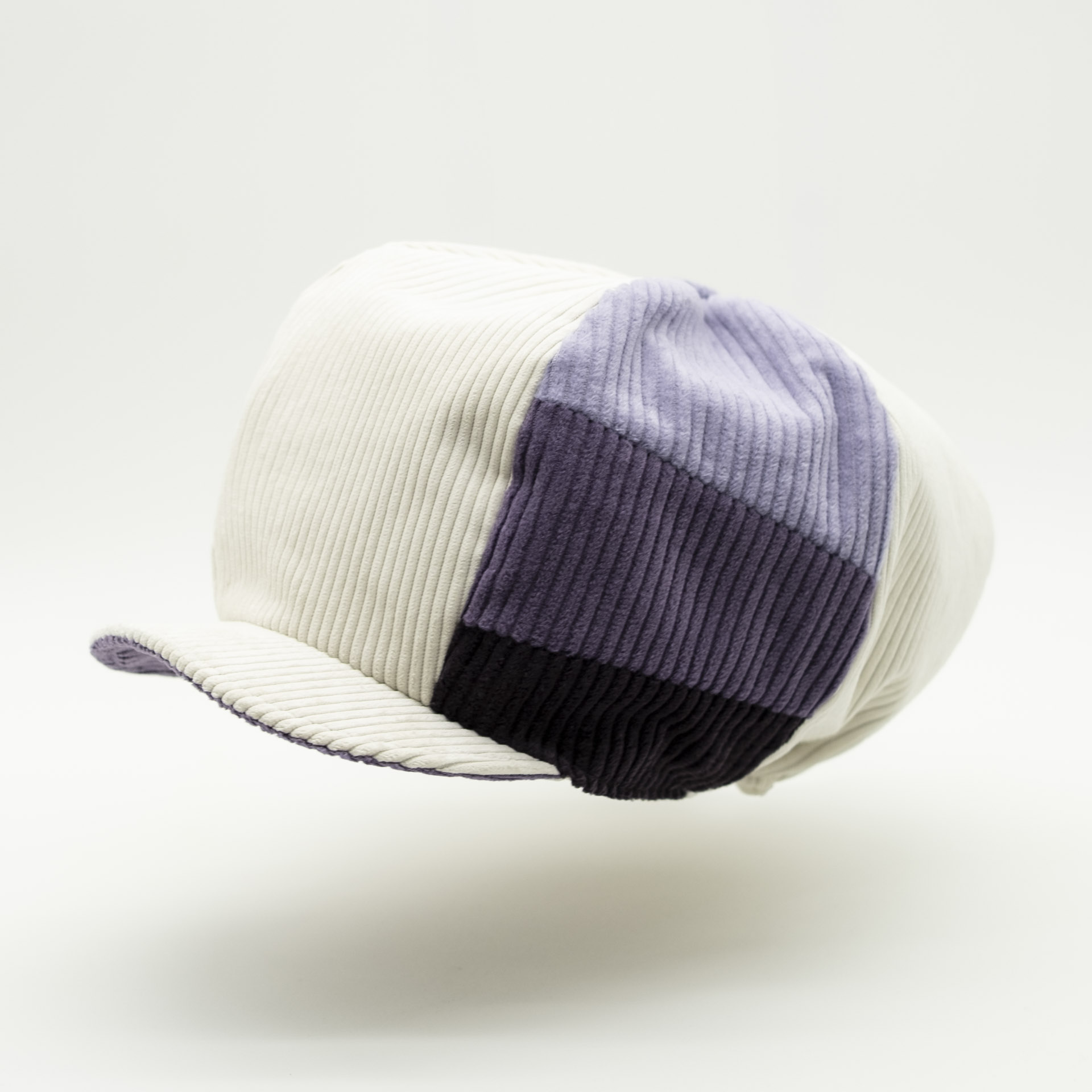 Rasta hat for dreads, with visor, cream corduroy and 3 shades of purple