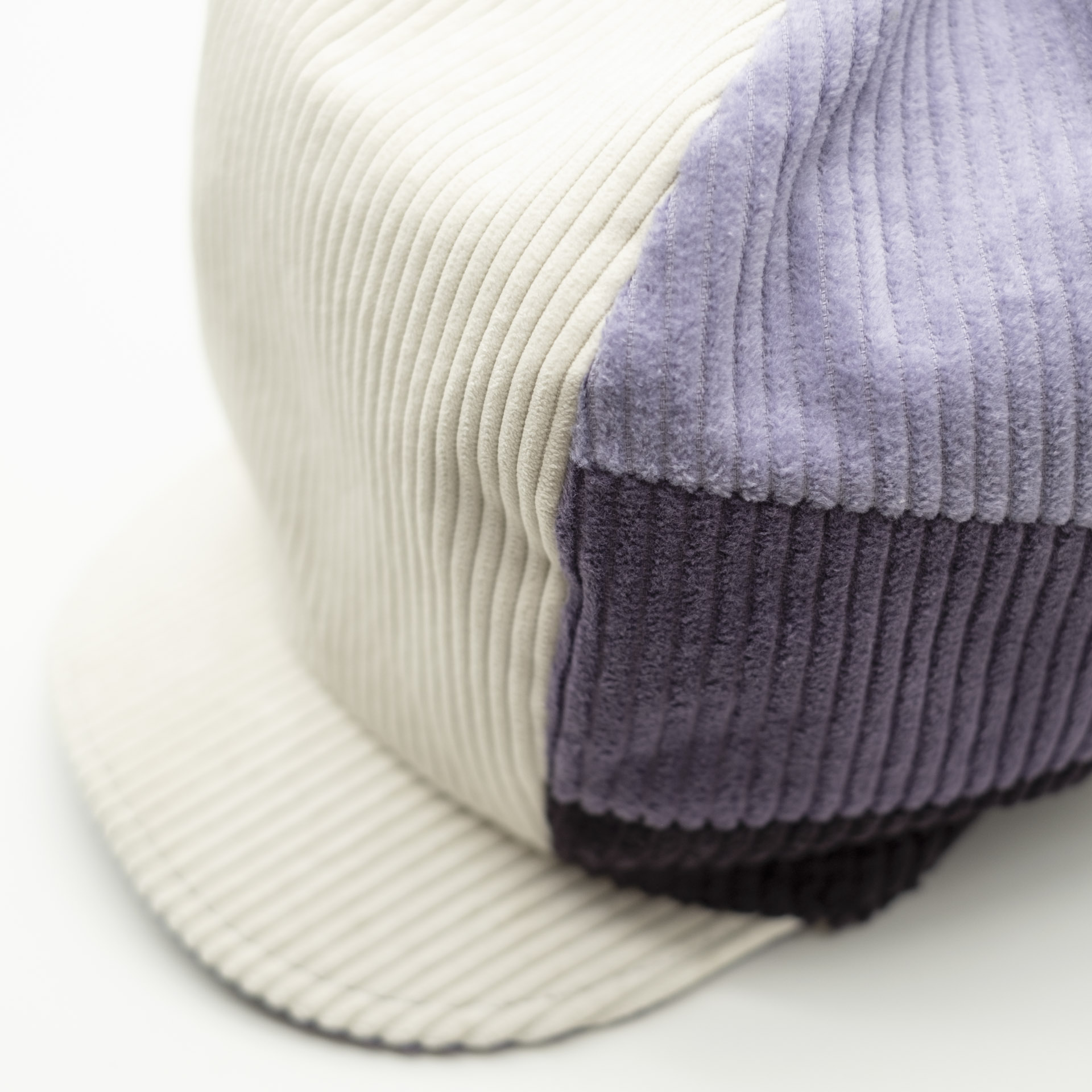 Rasta hat for dreads, with visor, cream corduroy and 3 shades of purple